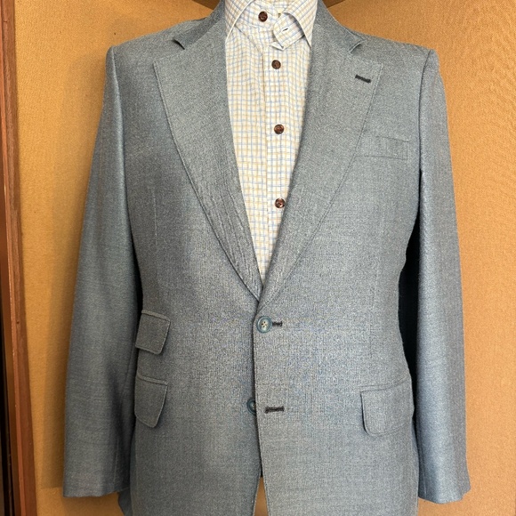 Size 40 Blue herringbone notch lapel 2 button jacket - Picture 1 of 5